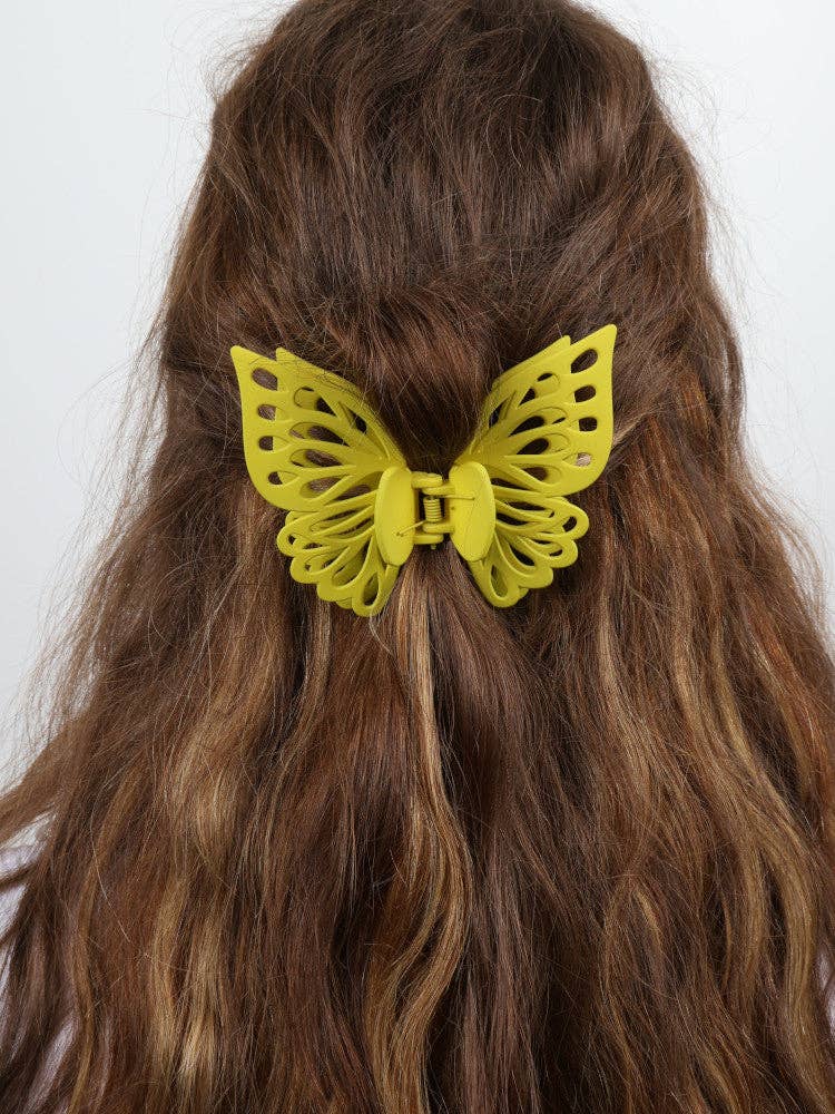 Claw Clip -- Small Double Butterfly - Straw