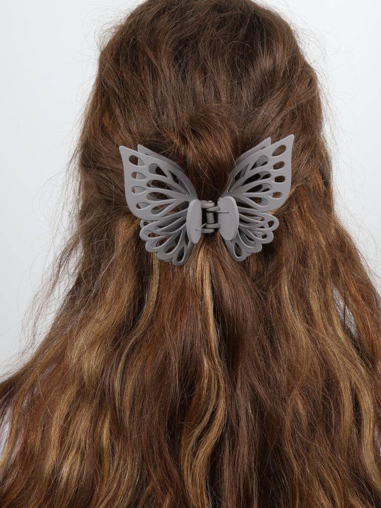 Claw Clip -- Small Double Butterfly - Grey