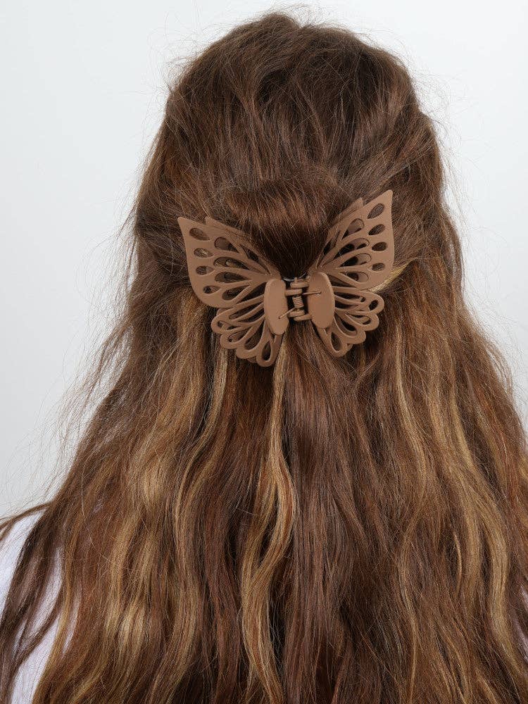Claw Clip -- Small Double Butterfly - Coffee