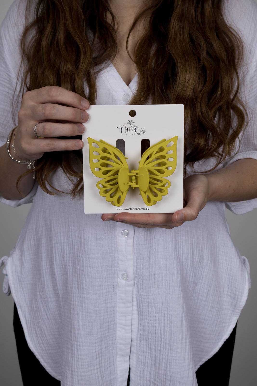 Claw Clip -- Small Double Butterfly - Straw