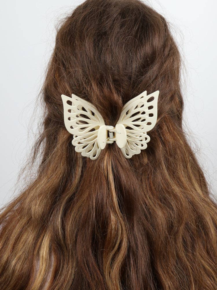 Claw Clip -- Small Double Butterfly - Ivory