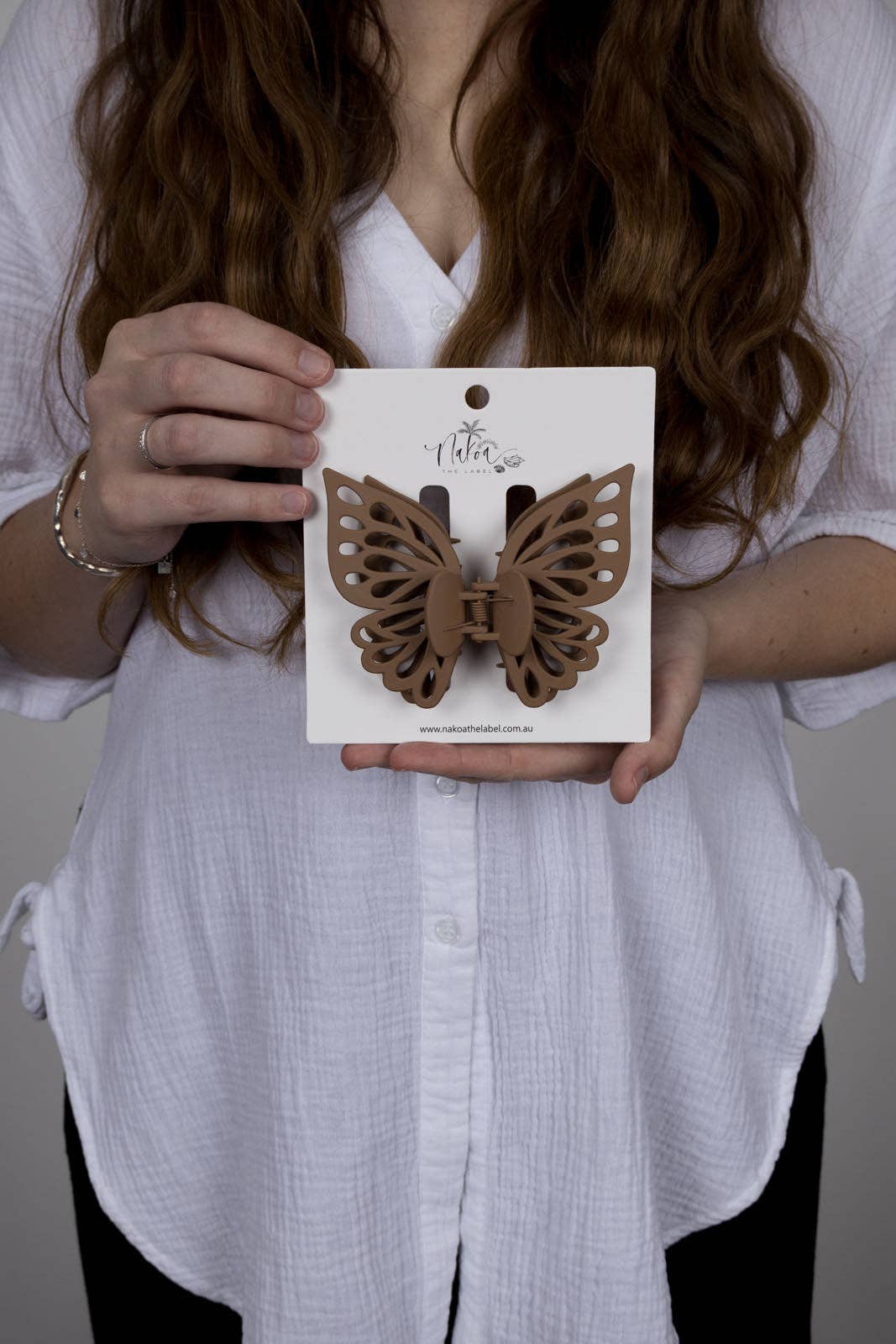 Claw Clip -- Small Double Butterfly - Coffee