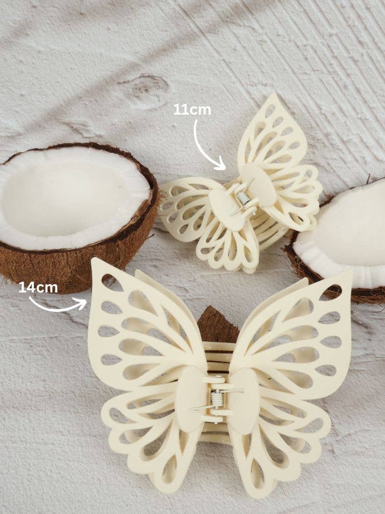 Claw Clip -- Small Double Butterfly - Ivory