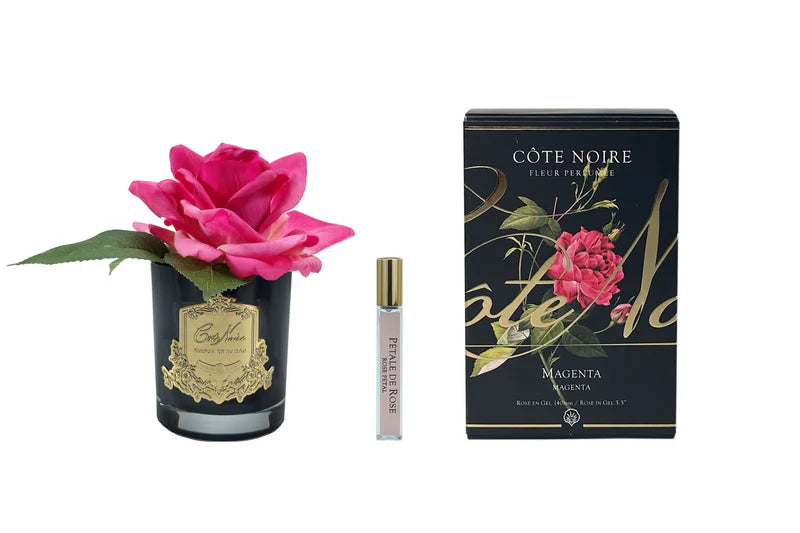 Perfumed Single Rose - Black Vase - Magenta