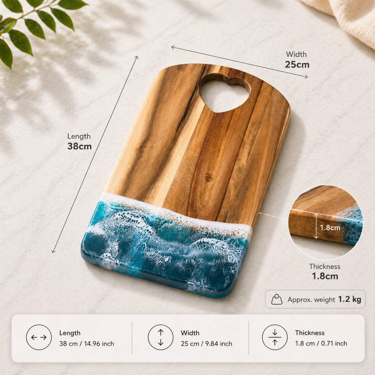 Ocean Heart Chopping Board – Handmade Acacia Serving Board with Ocean Resin Art