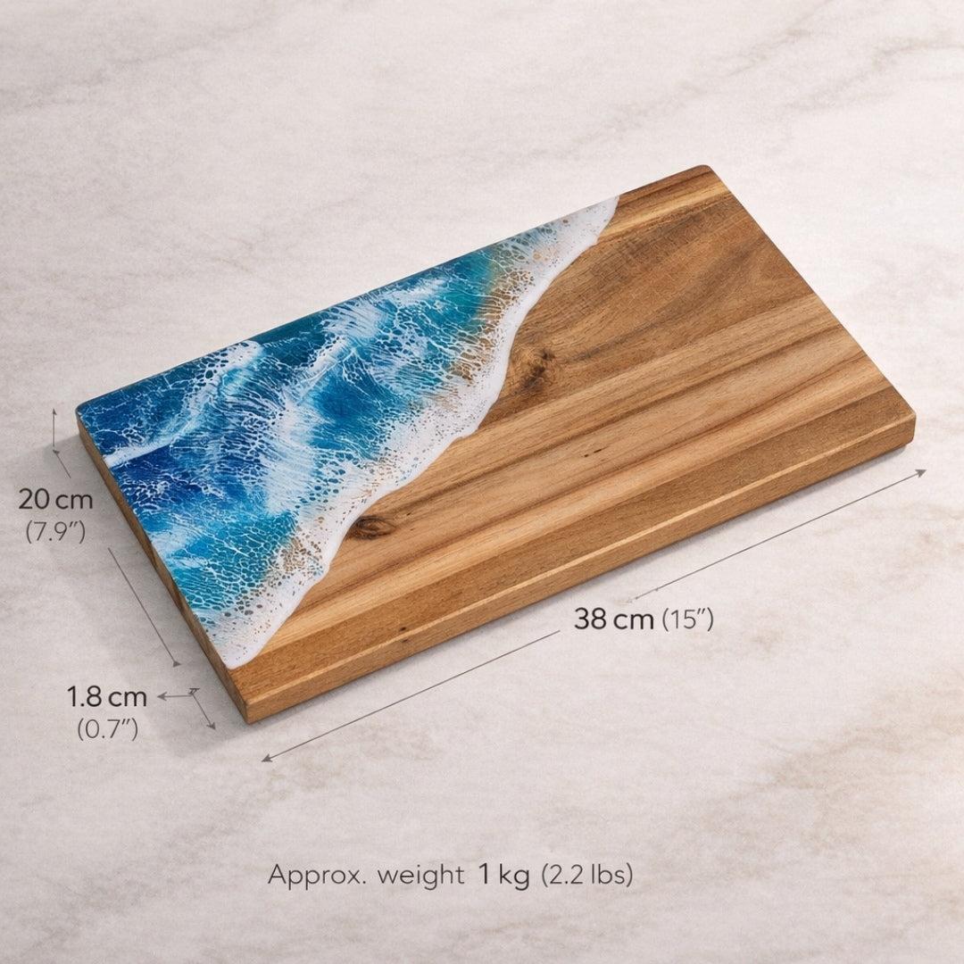 Ocean Resin Acacia Wood Chopping Board – Handmade Coastal Serving Board