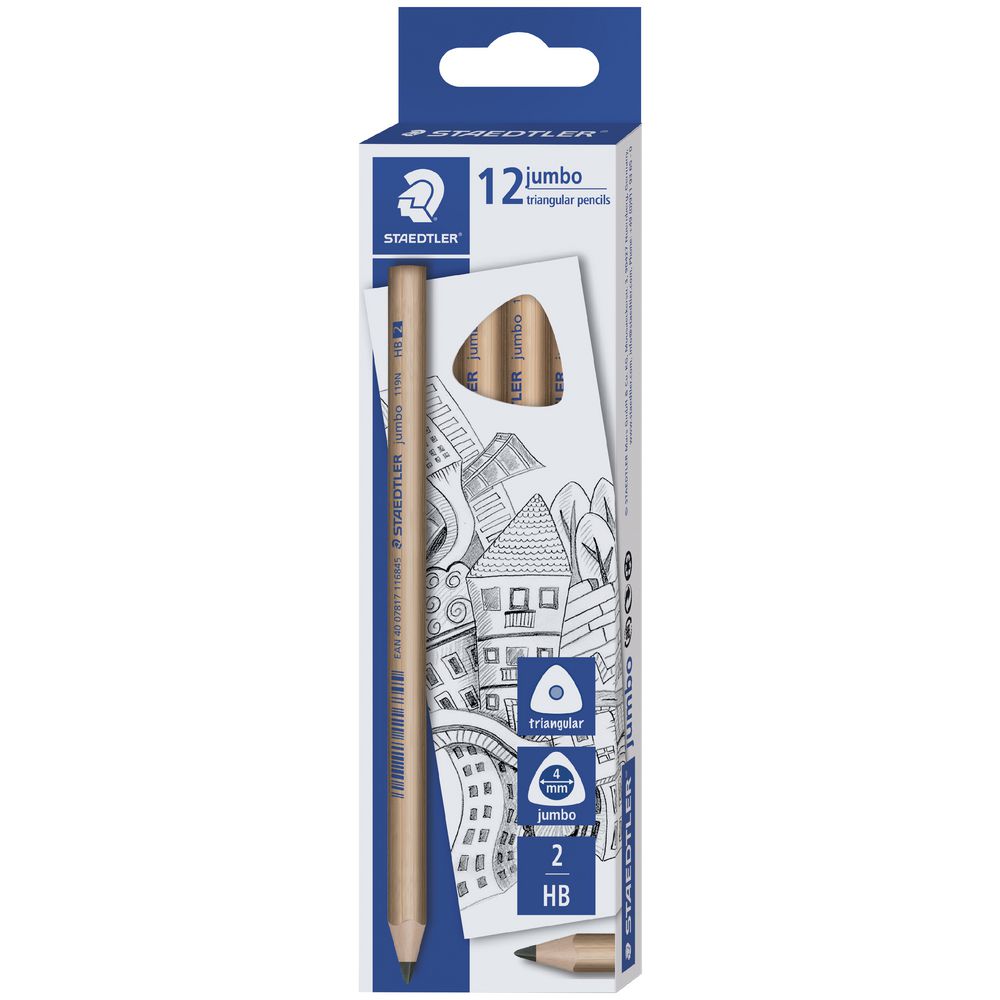 Staedtler Jumbo Natural Triangular HB Pencils (Box of 12)