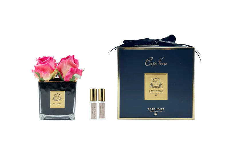 Couture 4 Rose Buds Perfumed - Black Vase - Magenta