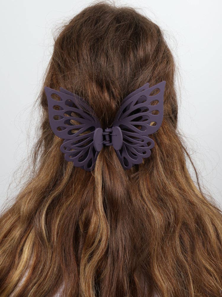 Claw Clip -- Jumbo Double Butterfly - Plum