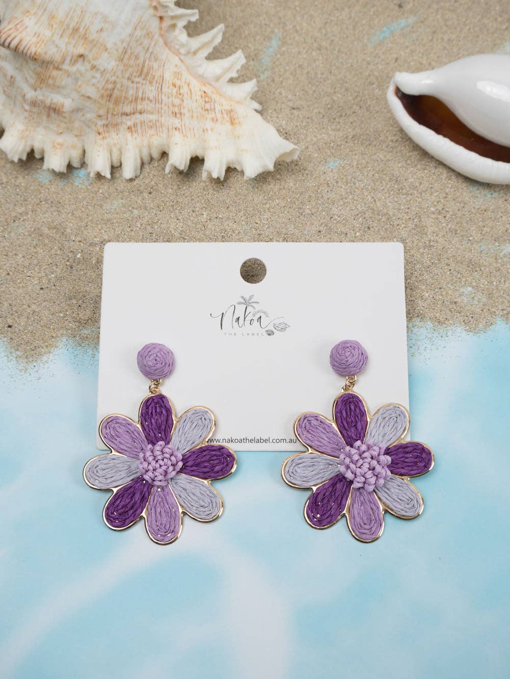 Daisy Delight Raffia Earrings - Purple