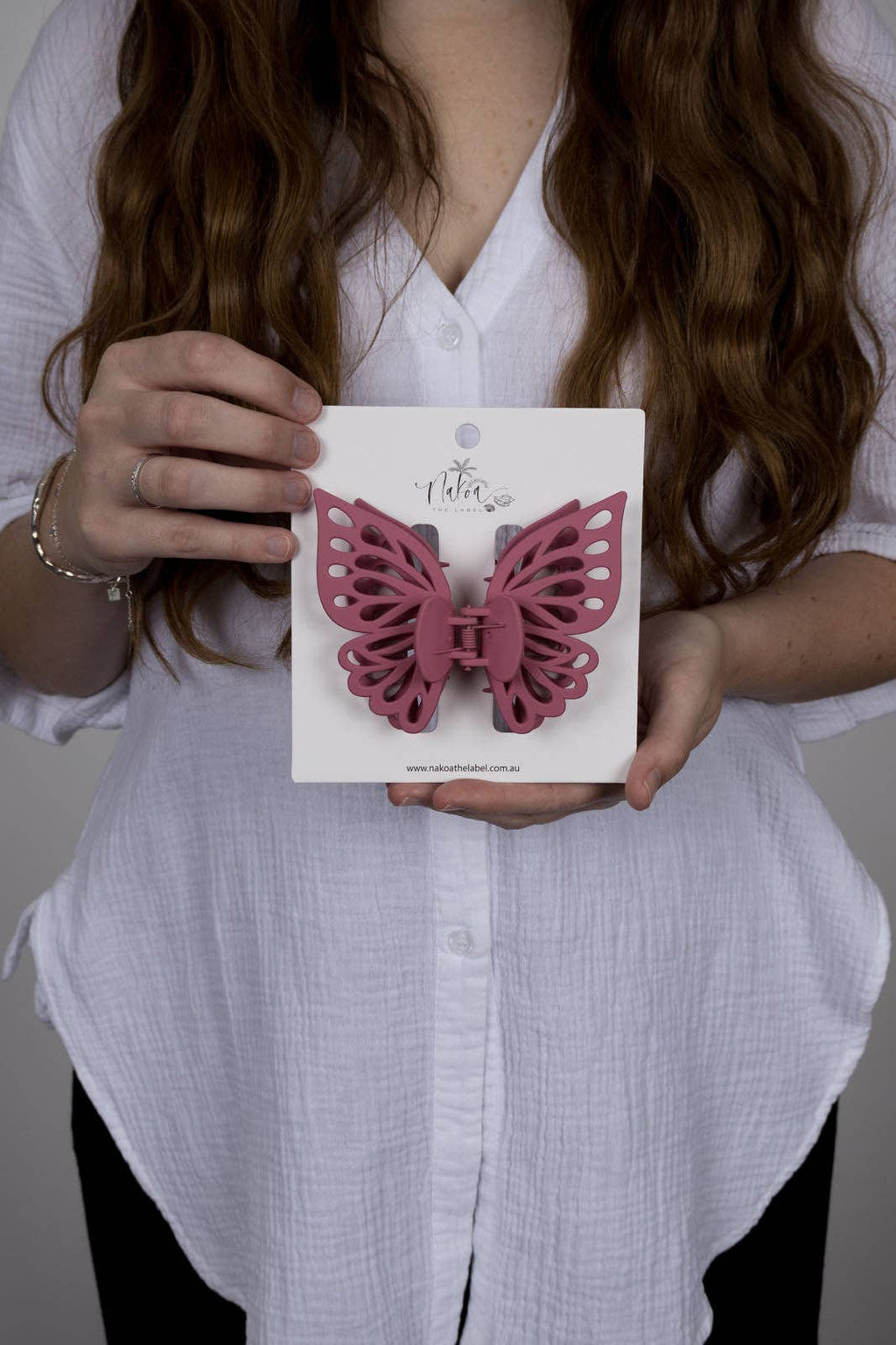 Claw Clip -- Small Double Butterfly - Pink