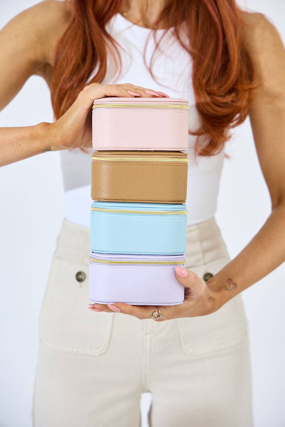 Vegan PU Leather Jewellery Box - Rectangle - Beige - Small